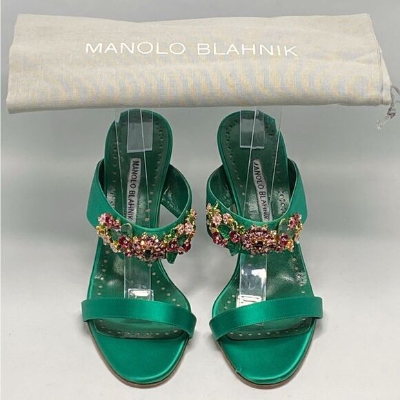 Manolo Blahnik 90MM Embellished Satin Mules size 39 - Picture 13 of 15